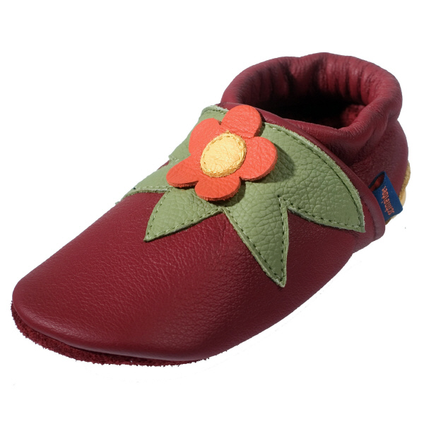 Motiv-Puschen Blümchen bordeaux